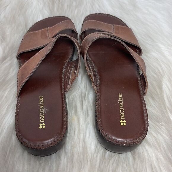 Naturalizer Wiser Brown Leather Strappy Slide Wedge Mules Sz 8 - Picture 3 of 9